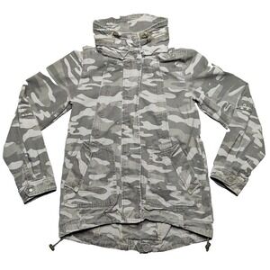 JOLT Women Small Camo Gray Cotton Full Zip Hooded Military Utility Jacket